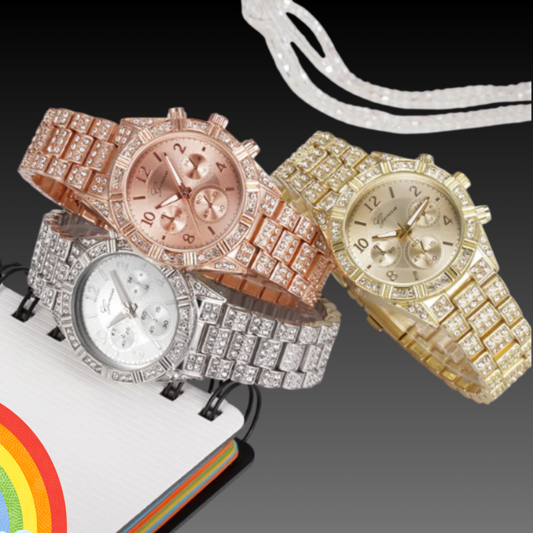 Women's 38mm Crystal Geneva Watch: Luxury Rhinestone Bezel | Quartz | Bling Fashion