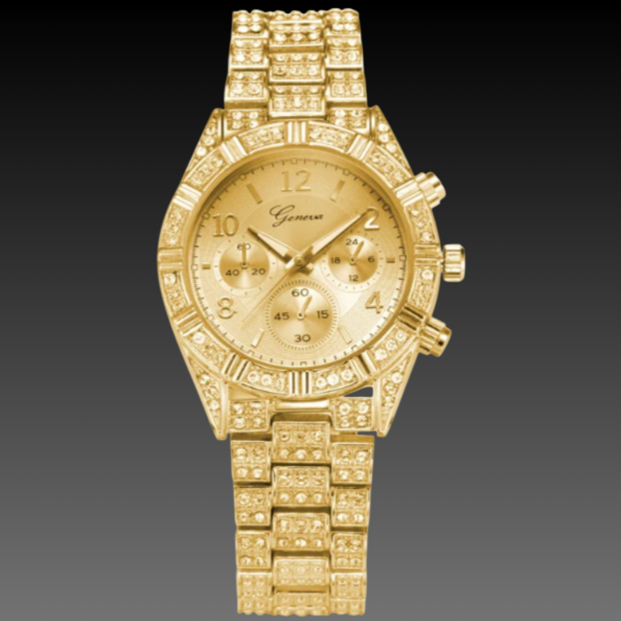 Women's Crystal Geneva Watch | Luxury Gold Tone Rhinestone Analog | Bling Fashion Timepiece